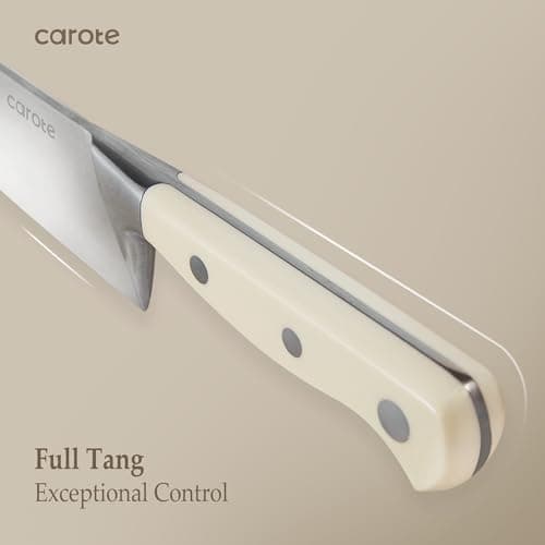 CAROTE 14 Pieces Knife Set with Block, Forged, High Carbon Stainless Steel Sharp Blade Block Knife Set, Dishwasher Safe Cutlery, Cream thumbnail 4