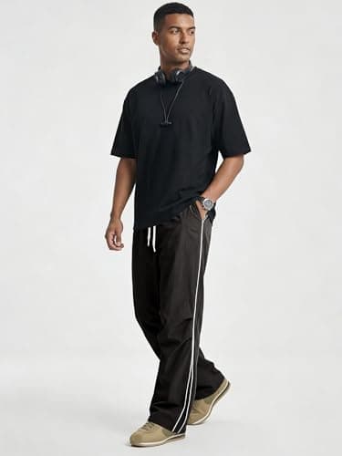 JMIERR Men's Baggy Parachute Pants Casual Wide Leg Y2K Lightweight Quick Dry Deep Pockets Urban Pants, Black, Medium thumbnail 2