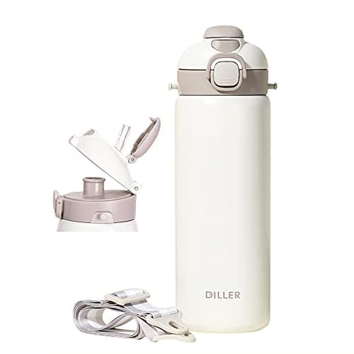 Qengyeen Insulated Water Bottles Stainless Steel Metal Kids Thermos Water Bottle with Straw and Strap for Girls Boys for School Gifts,24ounce, white - Image 1