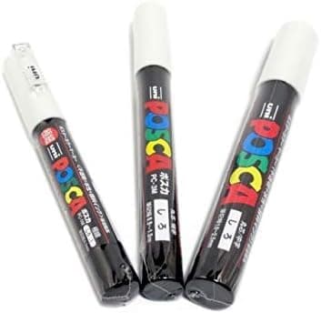 Uni POSCA White Fine Paint Marker Pens, 3 Different Point Sizes per Pack: PC-1M(0.7 mm), PC-3M(0.9~1.3 mm), PC-5M(1.8~2.5 mm) - total 3 pens - Made in Japan thumbnail 2