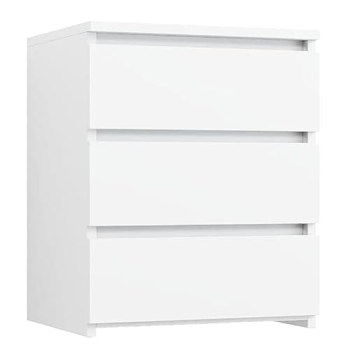 FOTOSOK White Nightstand with 3 Drawers, White Bedside Table Night Stand for Bedroom with Cut-Out Handle, Sofa Side Table 3 Drawer Nightstand for Bedroom, 17.7W*15D*21.7H - Image 1