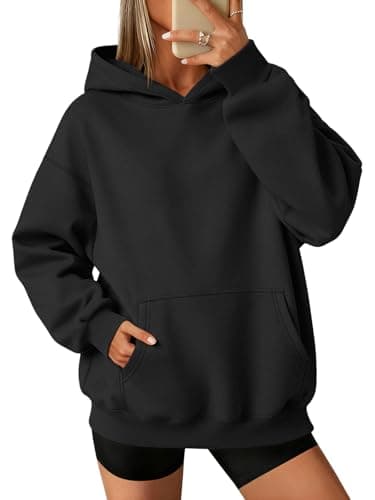 ATHMILE Oversized Hoodies for Women Cute Sweatshirts Fleece Long Sleeve Sweaters Loose Fit Casual Pullover Fall Outfits T Shirts Y2k Tops Winter Clothes 2024 Black - Image 1