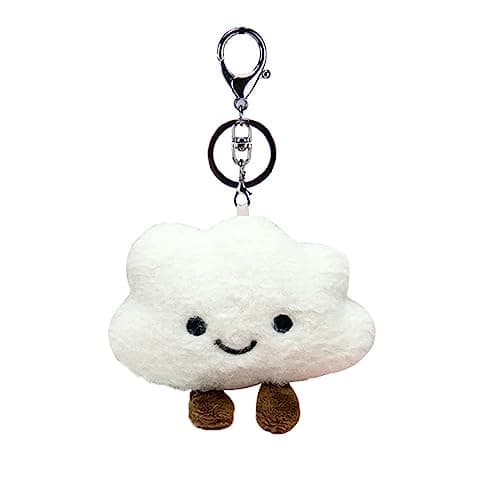 HSYHERE Super Cute Kawaii Smiling Face Happy Cloud Lucky Keychain, Funny Good Luck Cloud Key Chain Valentine Lovers Christmas Birthday Gift Keyring Bag Pendant Car Key Ring -White - Image 1