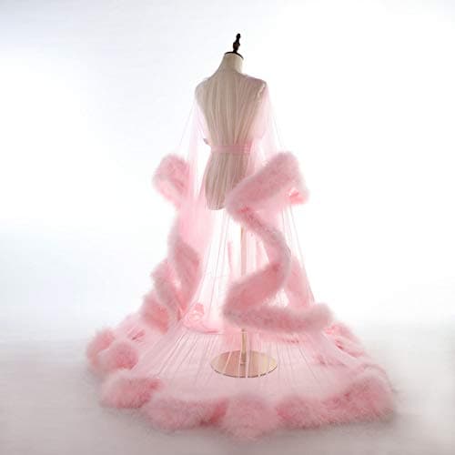 Old Hollywood Feather Robe for Women Long Lingerie Tulle Bathrobe Wedding Scarf Bridal Robe Maternity Photoshoot thumbnail 2
