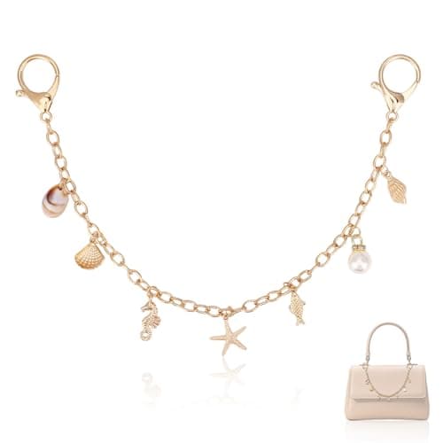 Lyreh Starfish Bag Chain for Women, Starfish Bag Charm with Seashell Pearl Designs Beach Chain Handbag Purse Decor (Gold-Tone) - Image 1