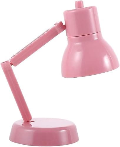 Miniature LED Desk Lamp for Dollhouse, Simulation Furniture Accessory with Light (Pink) - Image 1