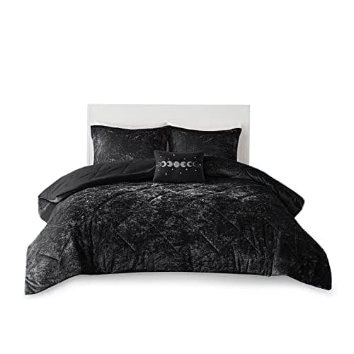 Intelligent Design Queen Duvet Cover Set, Velvet Queen Duvet Set, Luxury Diamond Quilting Black Duvet Cover, Fluffy Duvet Cover with Decorative Pillow and 2 Shams, 4 Pieces, Black, Full/Queen thumbnail 16
