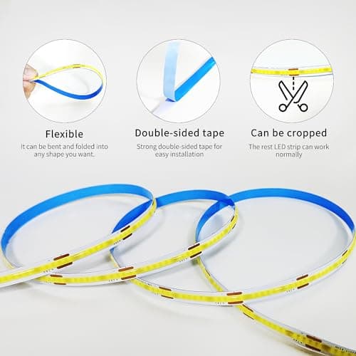 Yeewhale COB LED Strip Lights 50ft,3000K DC 24V Dimmable Warm White Flexible LED Rope Lights for Bedroom,with Remote and app Control LED Lights Strip for Living Room, Shelf, Cabinet thumbnail 6