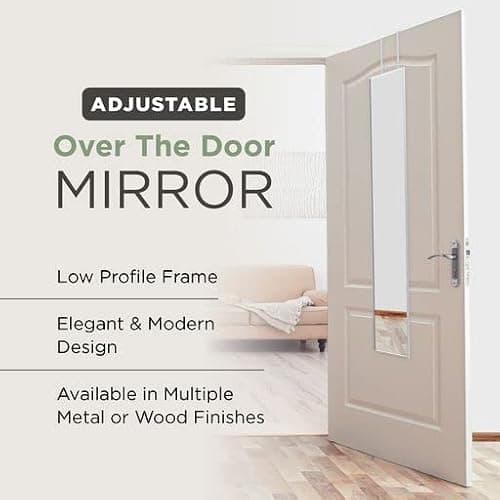 Mirrotek - Full Length Adjustable Over The Door Mirror Siver Aluminum Finish - Hanging Mirror Full Length - Silver thumbnail 3