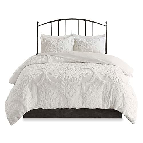 Madison Park Tufted Chenille 100% Cotton Duvet- Modern Luxe All Season Comforter Cover Bed Set with Matching Shams, King/Cal King(104"x92"), Damask Off White 3 Piece thumbnail 11