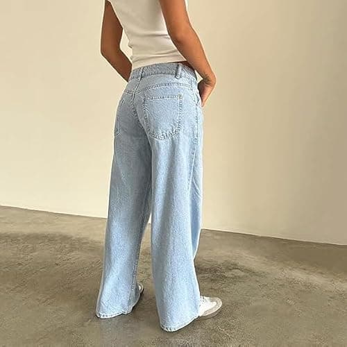 Women's Y2k Low Rise Baggy Jeans Washed Straight Wide Leg Denim Pants Casual Loose Vintage Fit Boyfriend Jean Denim Pants thumbnail 2