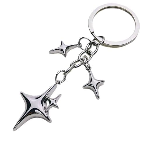 1Pc Silver Cute Star Moon KeychainStainless Steel Key Ring Purse Handbag Backpack Bag Charms Car Holder Convenient to Carry Decoration Small in Size,Keyrings Aesthetic Accessories - Image 1