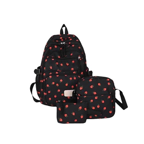 jingyuKJ Coquette Strawberry Backpack - Cute Kawaii Backpack Set Aesthetic Daypack Cute Rucksack (B02 Strawberry Black) - Image 1