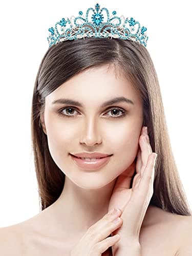 "Birthday Queen" Sash & Crystal Tiara Kit COCIDE Birthday Tiaras and Crowns for Women Sashes for Women Blue Decorations Set Rhinestone Headband Hair Accessories Glitter Sash for Party thumbnail 3
