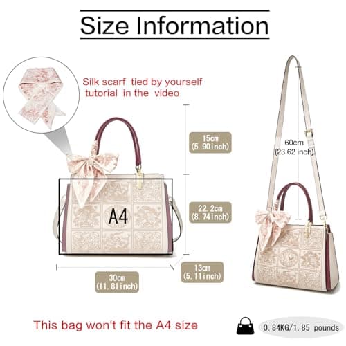 FOXLOVER Medium Tote Bag for Women Designer Vintage Satchel Handbags Top-handle Purses (Apricot) thumbnail 5