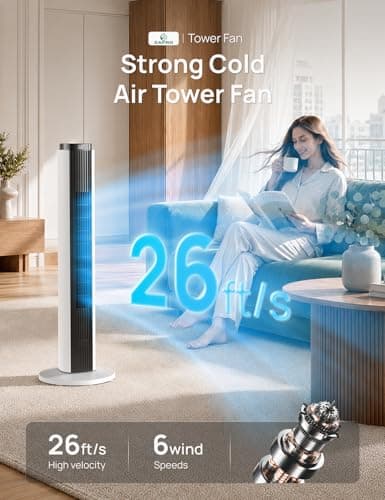 ZAFRO Tower Fan for Bedroom, 37'' Cooling Fans with 4 Modes 6 Speeds, 26 ft/s Velocity, 28dB Quiet for Sleep, LED Touchpad & 12H Timer, 90° Oscillating Floor Fans that Blow Cold Air, Black+White thumbnail 2