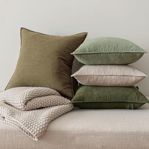 MIULEE Green and White Pillow Covers Pack of 4 Decorative Natural Solid Throw Pillow Covers Soft Accent Boho Farmhouse Couch Pillowcases Modern Spring Decor for Living Room Bed Sofa 20x20 Inch thumbnail 7