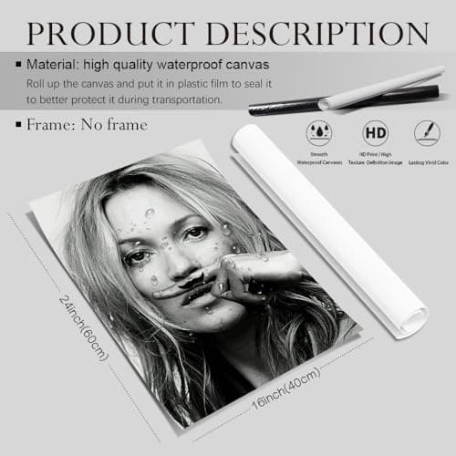 Trendy Luxury Wall Art-Retro Fashion Finger Painting Mustache Poster For Girls Room Wall Decor-Vintage Feminist Black And White Art Canvas Print Picture For Girly Dorm thumbnail 6