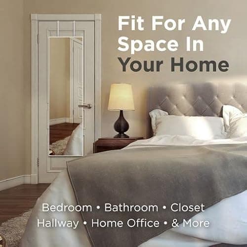 Mirrotek - Full Length Adjustable Over The Door Mirror Siver Aluminum Finish - Hanging Mirror Full Length - Silver thumbnail 6