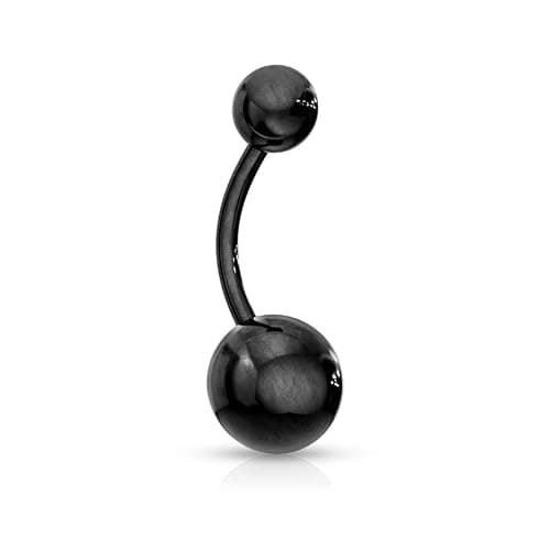Forbidden Body Jewelry 14G Belly Button Rings Surgical Steel High Shine Double Ball Belly Ring Titanium IP Plated - Image 1