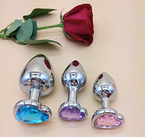3Pcs Anal Plug Sex Toys, Metal Anal Butt Plugs Training Kit with Heart-Shaped Jewelry Base Adult Sex Toys & Games for Women Men Couples Beginners Large/Medium/Small,Light Blue thumbnail 4