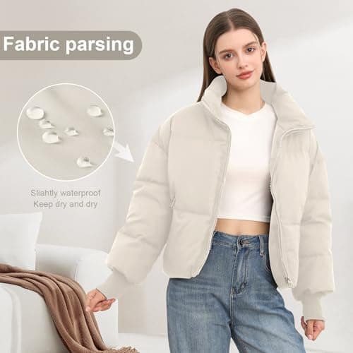 SXGYH Women’s Winter Cropped Puffer Jacket Coat Casual Quilted Baggy Long Sleeve Zip Down Jackets Outerwear (US, Alpha, X-Large, Regular, Regular, White) thumbnail 2