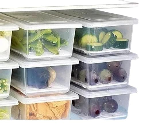 (Pack of 6) Fridge Storage Boxes Fridge Organizer with Removable Drain Plate and Lid Stackable Fridge Storage Containers Plastic Freezer Storage Containers for Fish, Meat AP_02 - Image 1