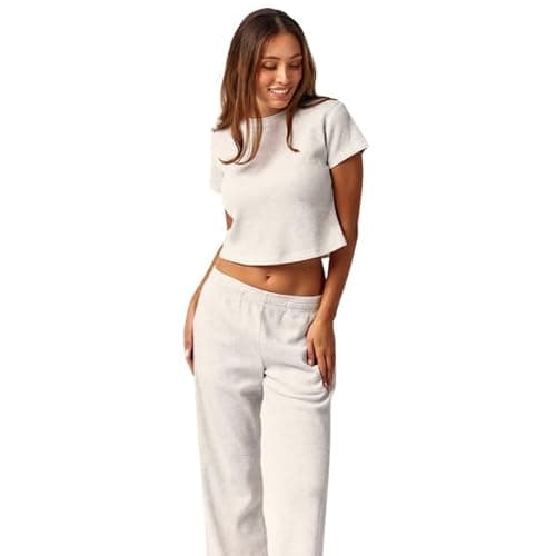 Almere Waffle Knit Lounge Set for Women Baby Tee and Sweatpants thumbnail 2