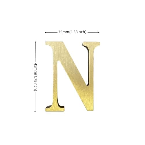 1.77 Inch Height Self Adhesive Solid Brass English Letters 4.5CM Wall sticker Gold Mail Box Numbers House Address Numbers Shop Studio Name DIY Combination For Wall Home Decor Hardware (Letter N) - N thumbnail 2