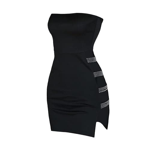 Loalirando Abito Corto Sexy Donna Mini Abito Estivo Vestito Elegante Senza Spalline Nero Clubwear Festa thumbnail 5