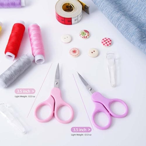 3.5" Sharp Small Craft Scissors all Purpose, Precision Straight and Curved Fine Tips for Thread Yarn Fabric Cutting, Mini Scissors with Protective Cover, Ideal for Sewing, Embroidery, Beauty, Crochet thumbnail 4