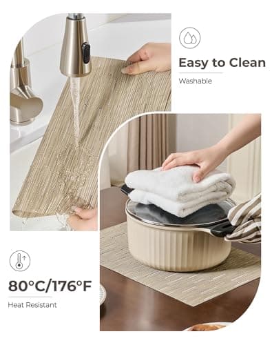Leetaltree Light Brown Placemats Set of 6 - Heat Resistant Non-Slip Place mats for Dining Table, Washable Durable PVC Vinyl Woven Table Mats（Light Brown, 6） thumbnail 5