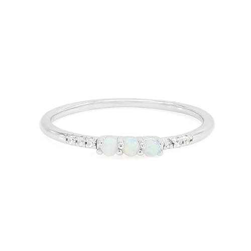 3 Stone Opal Ring for Women with Cubic Zirconia, Dainty Minimalist Stackable Promise Ring in 10K Solid Gold or 14K Gold Plated 925 Sterling Silver Jewelry Gift for Her - Image 1