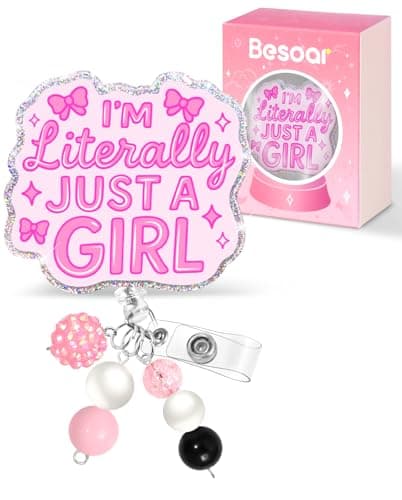 Besoar Nurse Badge Reel Retractable - Cute Im Just a Girl Badge Reel Nursing, Beadable Badge Holder with Alligator Clip, Office Medical Worker Pediatric Student Nurse ID Badge Clip Accessories Gifts - Image 1