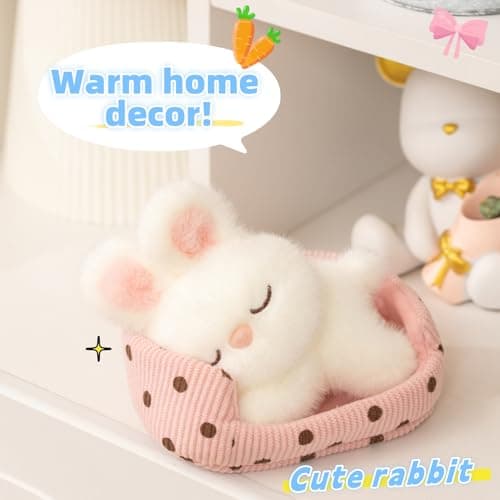 unsnurnoch 5.5" 2-in-1 Sleeping Bunny Plush Toy Set, Cute White Rabbit Stuffed Animal with Nest, Soft Mini Kawaii Plush Doll for Kids Girls Boys, Present for Birthday Christmas Room Decor thumbnail 4