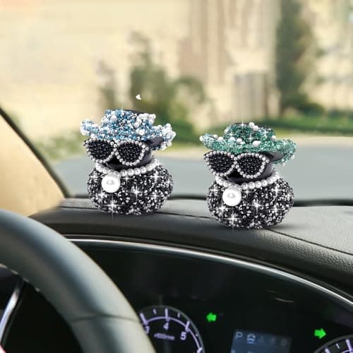 wonuu Black Diamond Rubber Duck Car Ornaments Funny Office Gifts Dashboard Decorations for Cool Car Accessories, Atrovirens thumbnail 7