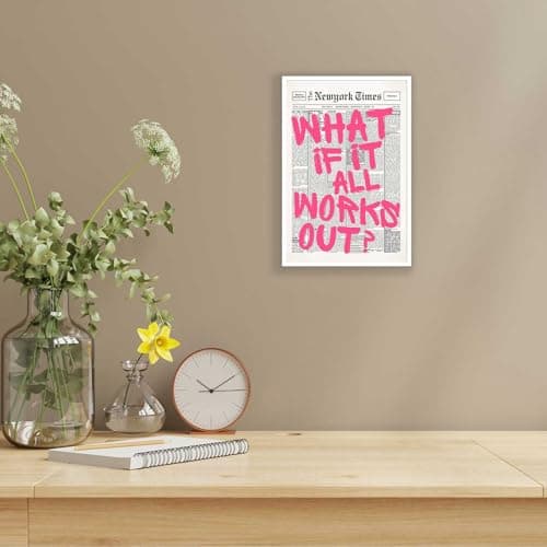 Drimiler Retro Newspaper Pink Font Poster What If It All Works Out Canvas Wall Art Positive Affirming Quote Minimalist Prints Painting For Home Bedroom Dorm Wall Decor 8x12in Unframed thumbnail 9