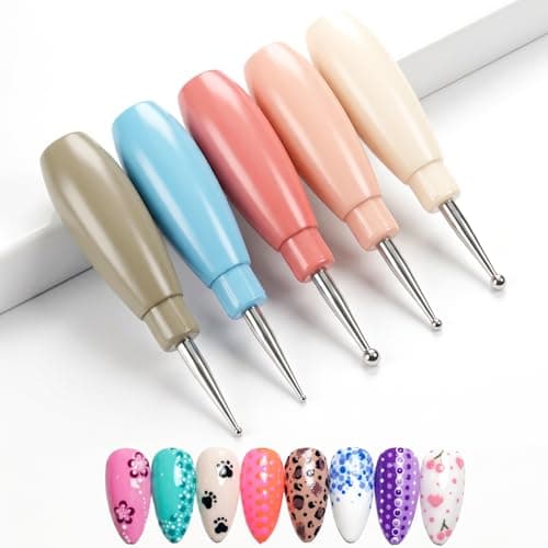 aderroo 5 in 1 Nail Dotting Pen, Nail Dotting Tool with 5 Detachable Color-Coded Tip Sizes 0.6/0.7/1.3/1.8/2.3mm, Portable Dotting Tools Nail Art for Flowers, Polka Dots and DIY Nail Design (5PCS) - Image 1