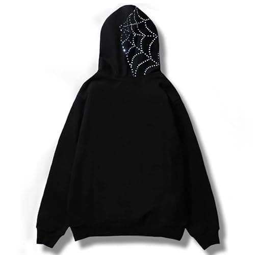 RYXSUN Rhinestone Hoodie Men Women Letter Graphic Gothic Hoodie Print Sweatshirt Full Zip Up Oversized Jacket thumbnail 2