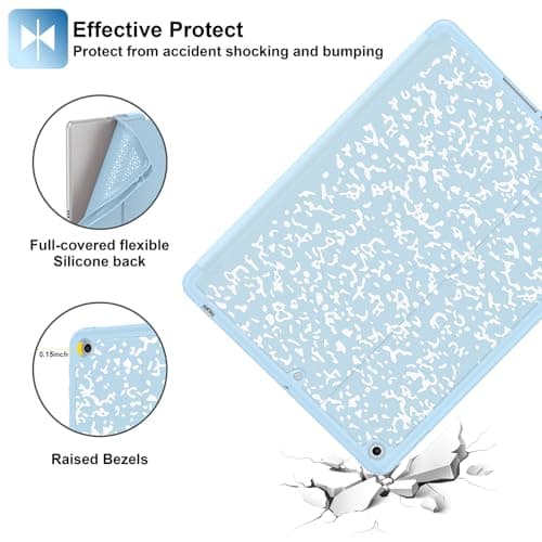 Supveco Case for iPad 9th/8th/7th Generation 10.2 inch (2021/2020/2019 Model) with Pencil Holder, Premium Folio Stand Case with Auto Wake/Sleep,Soft TPU Back Shell Cover for iPad 10.2 Inch-Ice Blue thumbnail 6