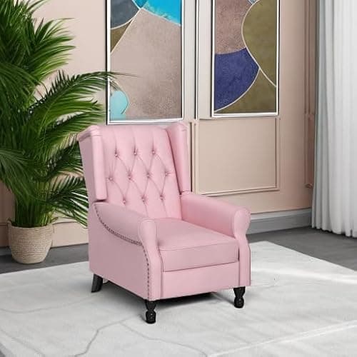 Altrobene Velvet Accent Chair, Push Back Recliner Chair, Wingback Arm Chair for Living Room/Bedroom/Home Theater/Reception Area, Pink thumbnail 5