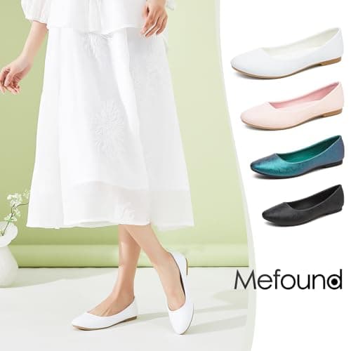 MEFOUND Women's White Jacquard Ballet Flats Shoes Comfortable PU Leather Dress Slip on Shoes Teacher Business Casual (White Embroidery.US9.5) thumbnail 2