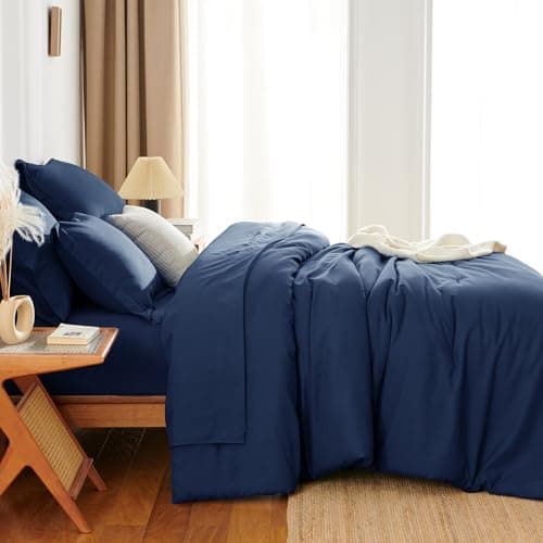 HIMEET Twin XL Comforter Sets - 5 Pieces Twin Extra Long Bed in a Bag for College Dorm, All Season Bed Set with Comforter for Girls and Boys, Flat Sheet, Fitted Sheet, Pillowcase & Sham, Navy Blue thumbnail 8
