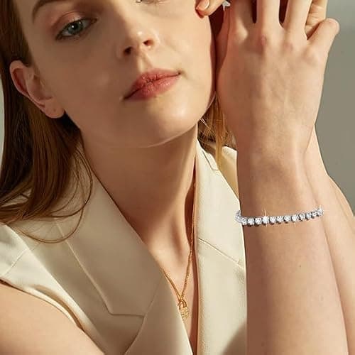 ElegGlo 14K Silver Plated Tennis Bracelet Set Cubic Zirconia Classic Adjustable Bracelet Silver Bracelets for Women Birthday Mother's Day Wedding Gift thumbnail 8