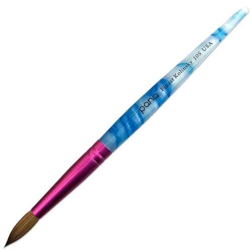 PANA USA Acrylic Nail Brush Pure Kolinsky Hair Acrylic White Swirl Blue Handle with Pink Ferrule Round Shaped - Size 10 - Image 1