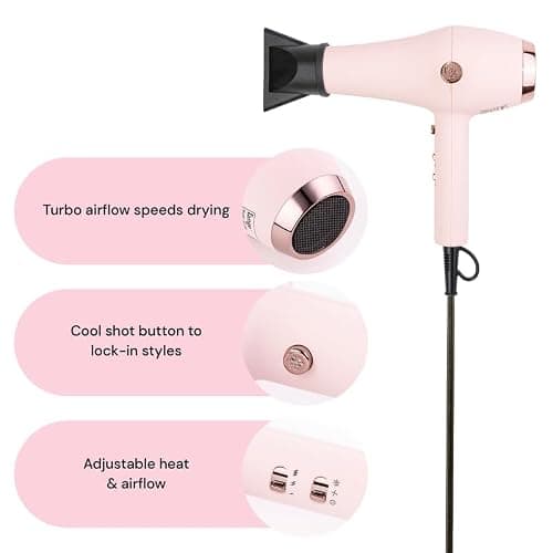 L'ANGE HAIR Soleil Professional Hair Dryer | 3 Heat Settings & 2 Airflow Settings | Cool Shot Locks-in Style | Professional Length Cord | Best Lightweight Hair for Smooth Blowouts (Blush) thumbnail 2