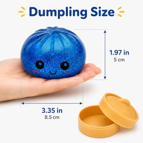 2PCS Dumpling Squishies Toys with Food Steamer,Sparkly Glitter Squeeze Dough Fidget Sensory Stress Balls,Hand Desk Toys for Stress Relief Squishies Dumpling Gifts,Red&Blue thumbnail 2