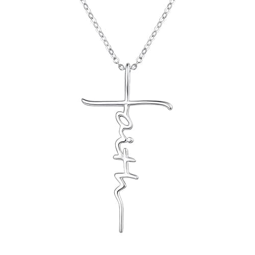 PRAYMOS Faith Necklace for Women 925 Sterling Silver Cross Pendant Necklace Birthstone Initial Necklace Christian Religious Jewelry Gifts - Image 1