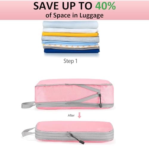 4pcs Packing Cubes, Compression Packing Cubes for Travel compression bags for Packing Organisers Expandable Storage Travel Accessories Luggage-Pink thumbnail 2