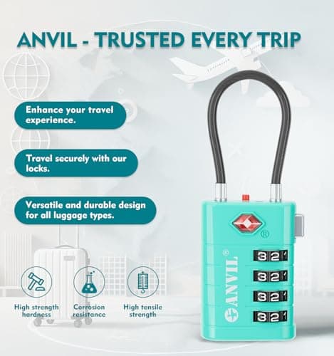 ANVIL TSA Approved Luggage Locks with Search Alert Indicator, 4-Digit Combination Suitcase Lock, Advanced TSA008 Core Heavy Duty Anti-Theft Travel Lock for Double Zippers, Backpacks thumbnail 4